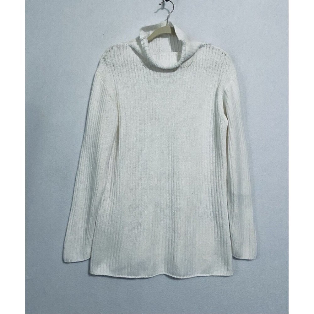 Elizabeth and James Womens Large Mock Neck Tunic Sweater White Ribbed Cozy